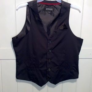 ** BOGO 50% OFF** Men's Vest-Black Woven/ Black Silk- Back/ Button Up- Size L